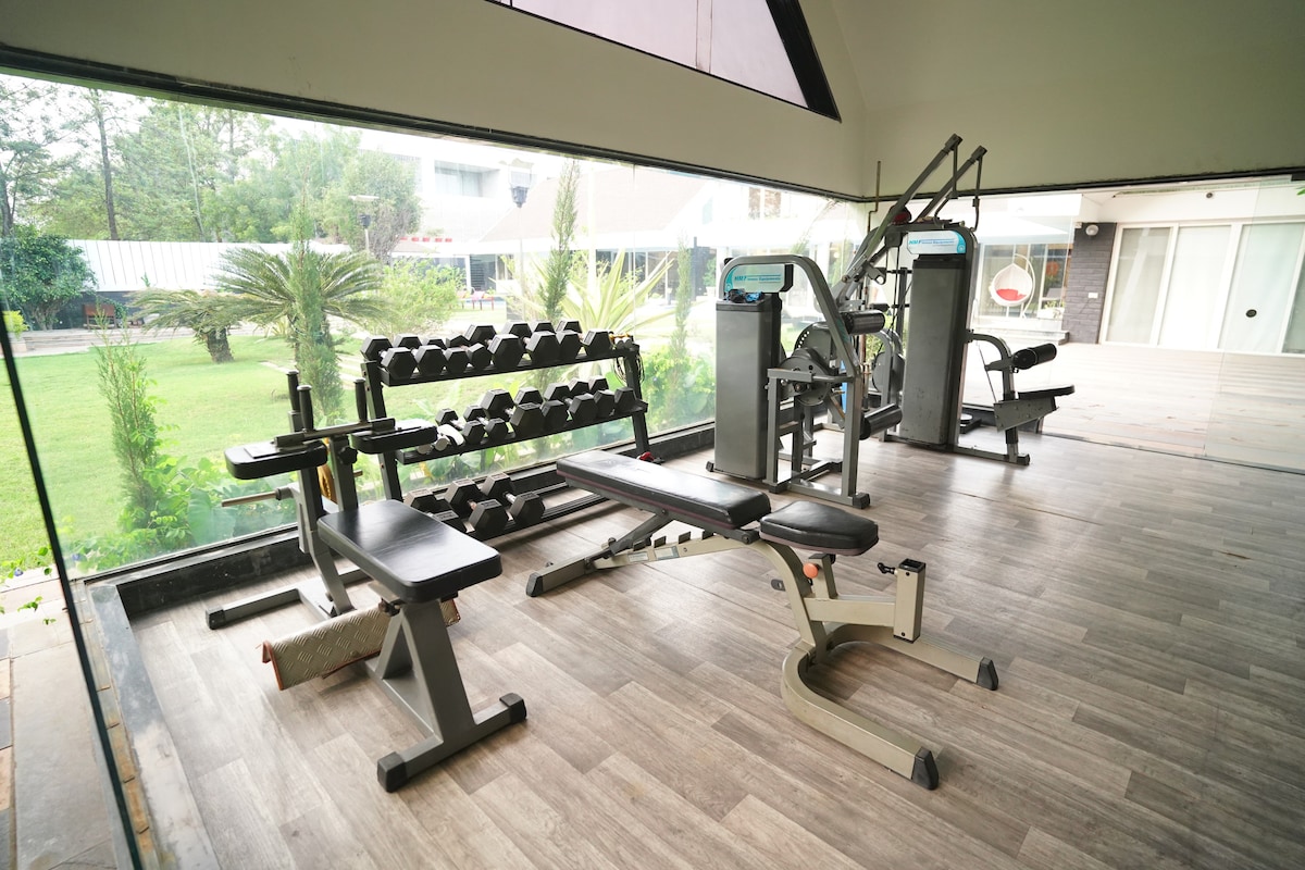 Glass-Walled Garden Gym & Fitness Zone